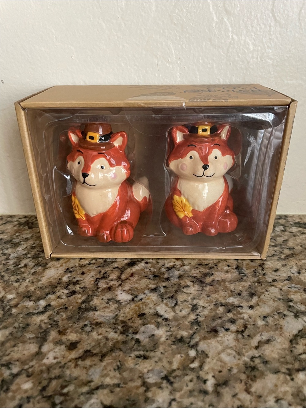 Thanksgiving Festive Fox Salt & Pepper Shaker Set